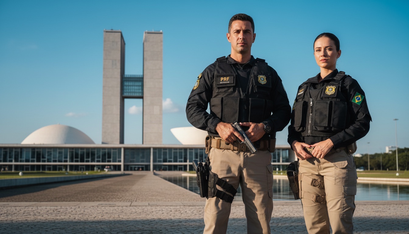 Policiais da PRF em frente ao Congresso Nacional